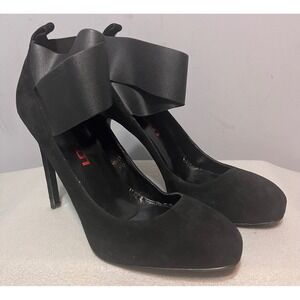 Bruno Frisoni Black Suede Elastic Ankle Strap Stiletto Pumps Heels Size 40